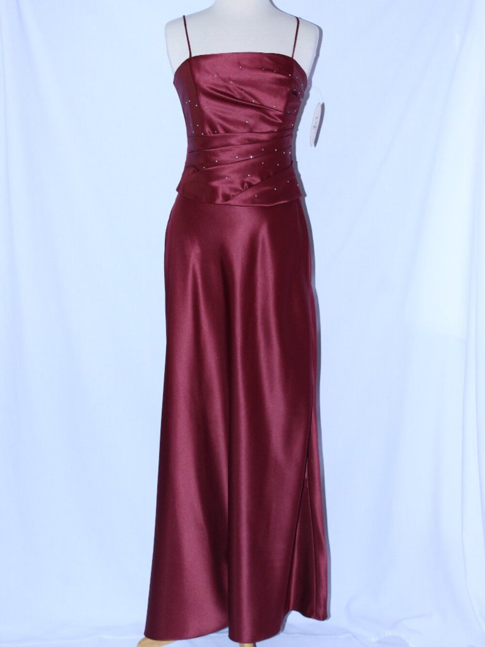 Rebecca #1346 Long Satin Two Piece Bridesmaid Dress-Size M-BURGUNDY-NWT